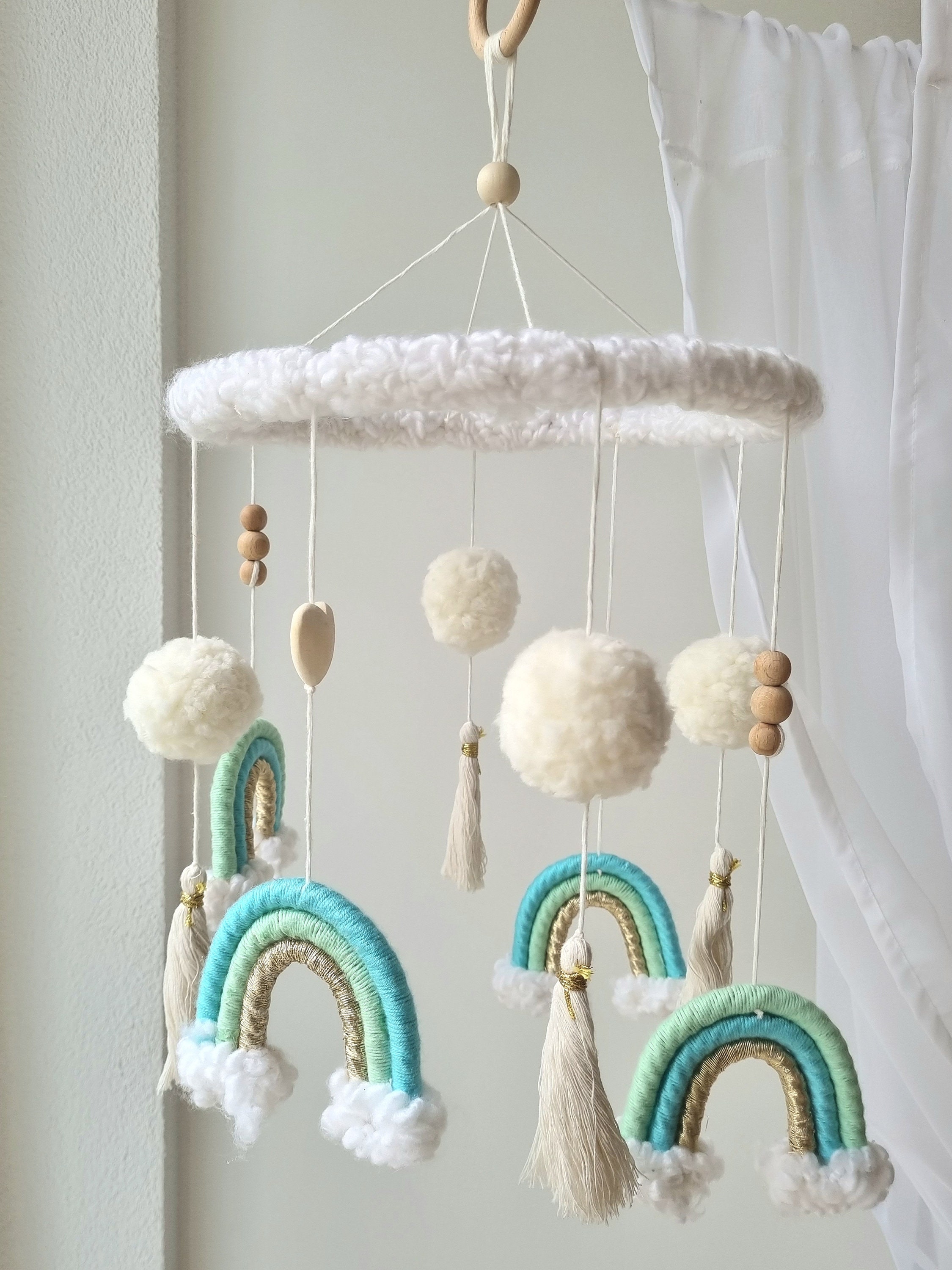 Baby Mobile Macrame Puffel turquoise