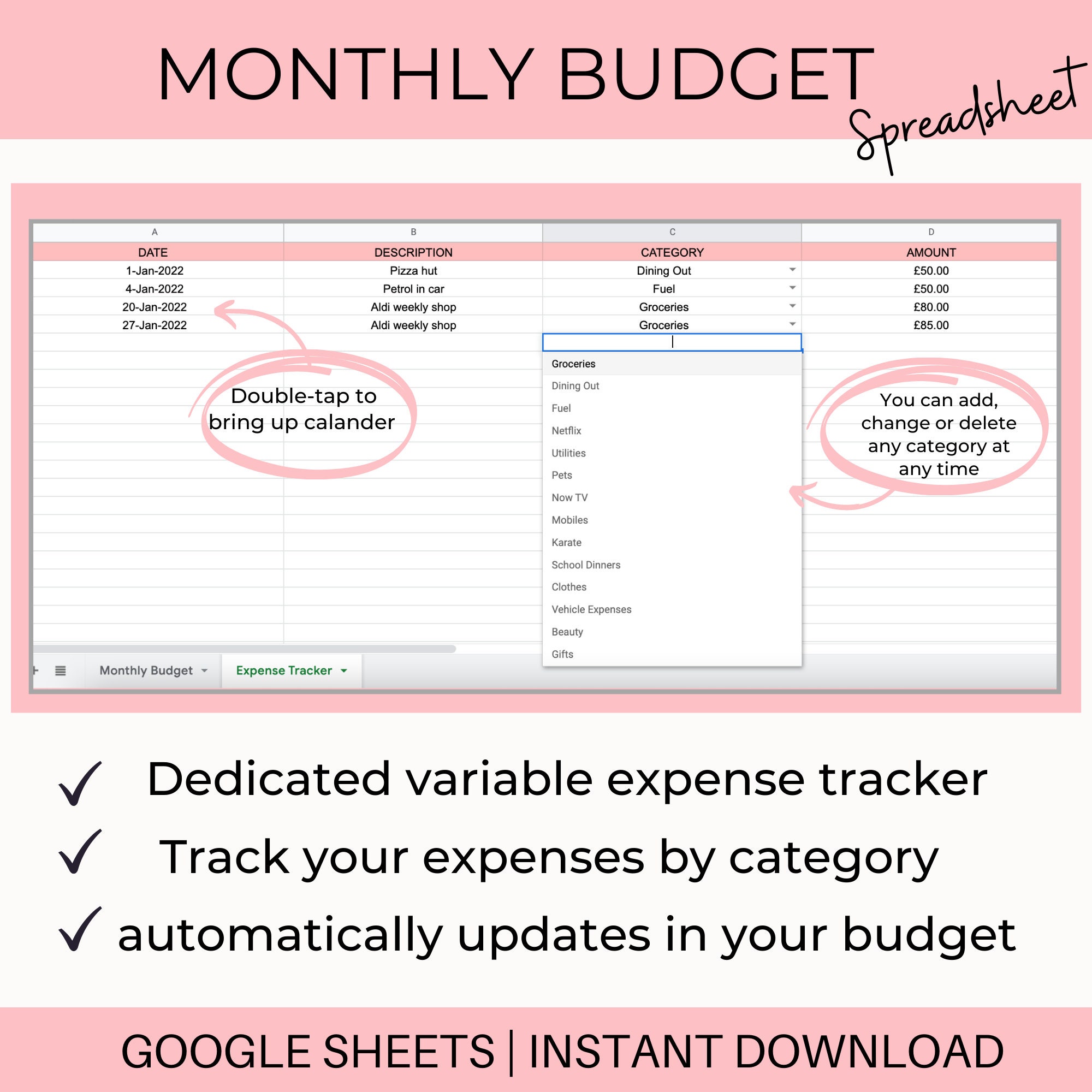 Monthly Budget Spreadsheet | Google Sheets Budget Template - Etsy