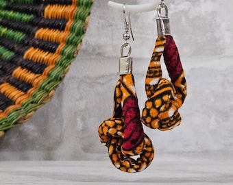 Beautiful orange earrings made with fabric, Ethnic style unique dangles, Comfortable fall inspired earrings