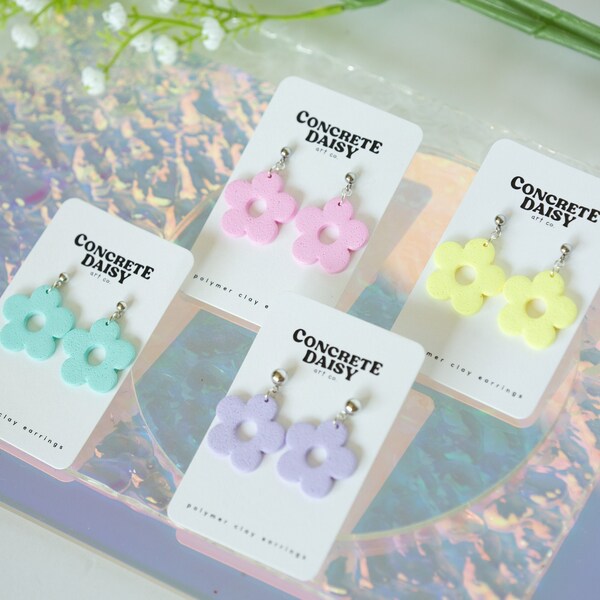 Kidcore Aesthetic Earrings | Spring Flower Pastel Dangles | Handmade Polymer Clay