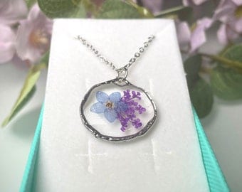 Forget-me-not flower necklace, resin jewel with flowers