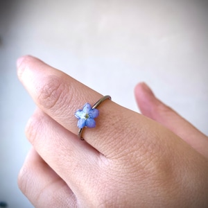 Resin ring with Forget-me-not flower, Ring with real flower. Steel floral ring. Jewel with real flowers, gift idea