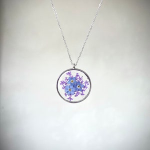 Forget-me-not flower necklace, resin jewel with Myosotis flowers