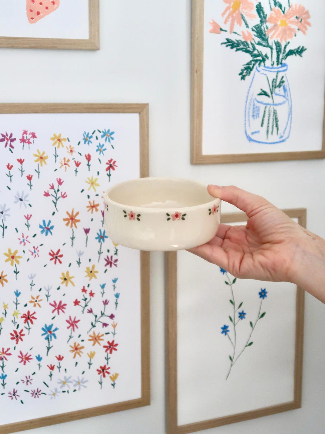 Handmade Floral Ceramic Bowl, Pink Flower Hand Painted Stoneware ...