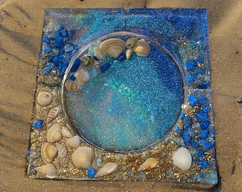Dried Flower/Seashell resin ashtray/pressed flower/floral ashtray/seashell ashtray for her