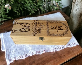 Personalised Thank You Hand Burned Hinged Wooden Bottle Gift Box