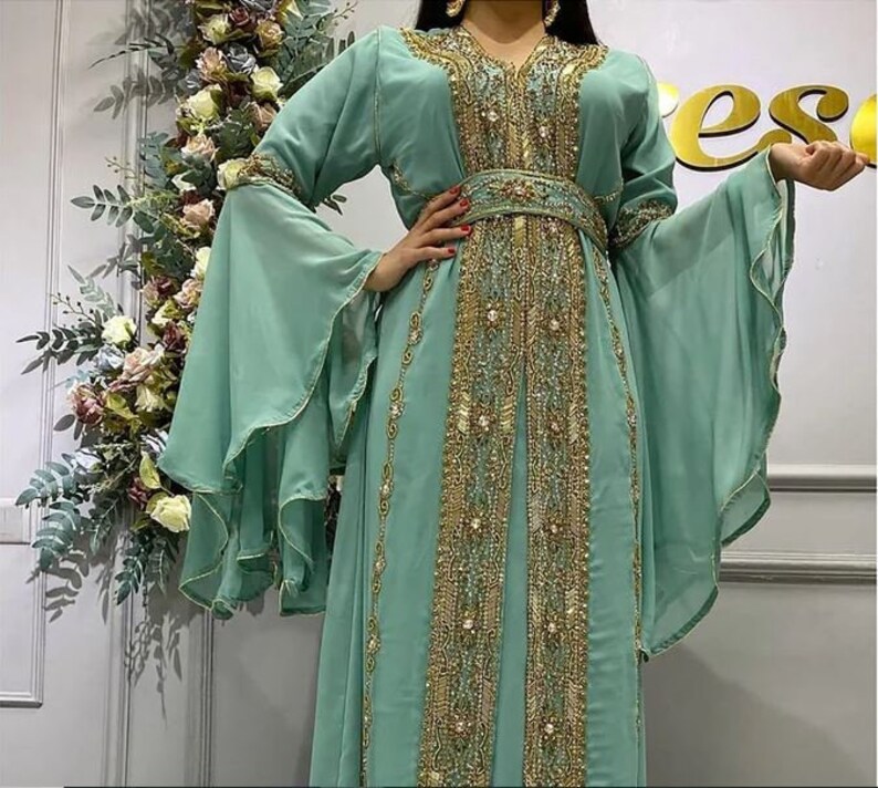 Dubai Navy Blue Embroidery Worked Moroccan Kaftan main image 0