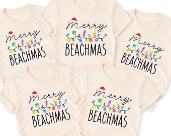 Camiseta de viaje a la playa "Feliz Navidad", camiseta navideña playera, camiseta navideña divertida, camiseta navideña hawaiana a juego, camisetas de grupo para vacaciones a juego