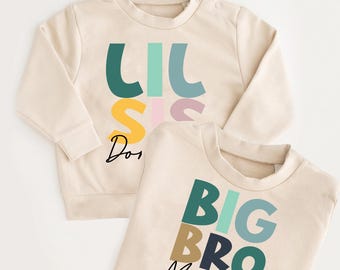 Camisetas personalizadas de hermana mayor, hermano menor, hermano menor y hermana mayor, camiseta de anuncio de embarazo, lindo atuendo infantil de anuncio, camisetas a juego para hermanos