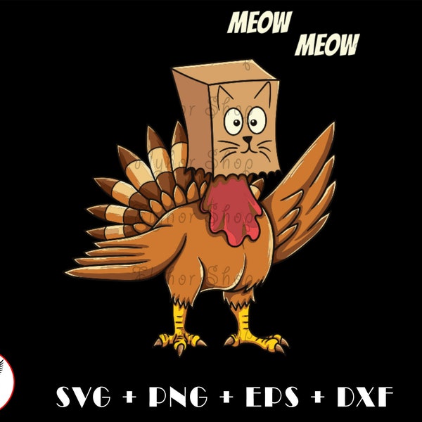 Thanksgiving Turkey Cat Meow SVG PNG - Digital Art work designd by FlyHorShop