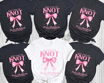 Personalized Pink Bow Bachelorette Party Shirts, Custom Bachelorette Party Matching Shirt, Bow Theme Bridal Shower Tee, Bridal Party Gift