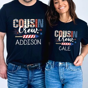 Cousin Crew Personalized T-Shirts, Custom 4th of July Family Cousin with Name Shirt, Matching Cousin Tee, July 4th Family Matching Outfit
