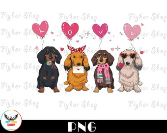 Dachshund Dog valentines PNG - Digital Art work designd by FlyHorShop