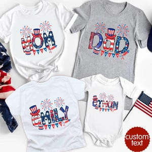Personalized Fourth of July Family Shirts, Custom Patriotic Doodles Name Pattern Tshirt, Matching 4th of July Shirts, Family Celebration