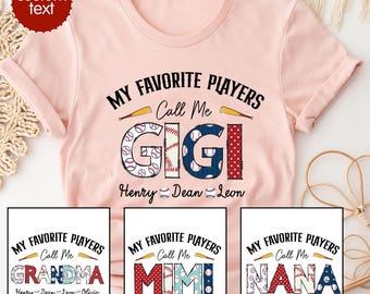 Camiseta personalizada de abuela de béisbol, camiseta de abuela de béisbol con nombres de nietos, camiseta de béisbol personalizada para abuela, camiseta del día del béisbol