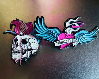 Trans Punk Pins! Tranarchy Skull / Trans Rights! (Emaille Pins)