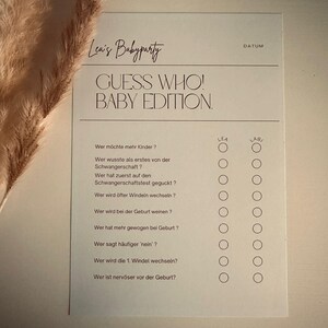 Devinez qui édition bébé / baby shower / cartes-conseils / grossesse / révélation du genre / amis et famille / jeu de devinettes / personnalisé