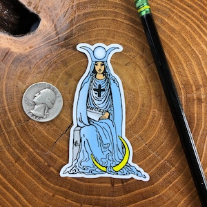 The High Priestess Major Arcana Rider Waite Tarot Card Sticker Handmade Die Cut Decal | Waterproof Laptop Water Bottle Phone Vintage Zodiac