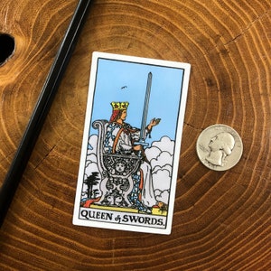 The Queen of Swords Sticker Minor Arcana Trump Card Rider Waite Smith Tarot Card Handmade Die Cut Decal Waterproof Laptop Bottle Car Zodiac