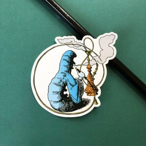 Caterpillar Hookah Alice in Wonderland Handmade Die Cut Sticker Decal | Waterproof Laptop Water Bottle Car Phone Vintage Cartoon Book