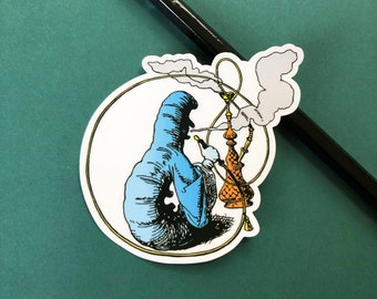 Caterpillar Hookah Alicia en el país de las maravillas hecho a mano troquelado pegatina calcomanía / impermeable portátil botella de agua coche teléfono vintage libro de dibujos animados