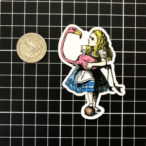 Flamingo Alice in Wonderland Handmade Die Cut Sticker Decal | Waterproof Laptop Water Bottle Car Phone Vintage Cartoon Book Character
