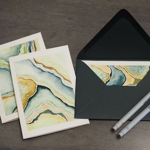 Paquete de 3 tarjetas de acuarela de geoda abstracta - Verde