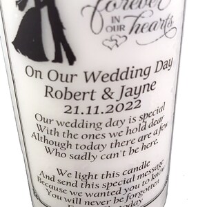 Wedding Memorial Absence Candle Personalised remembrance In loving memory of loved ones image 3