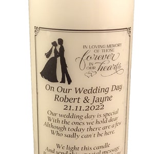 Wedding Memorial Absence Candle Personalised remembrance In loving memory of loved ones