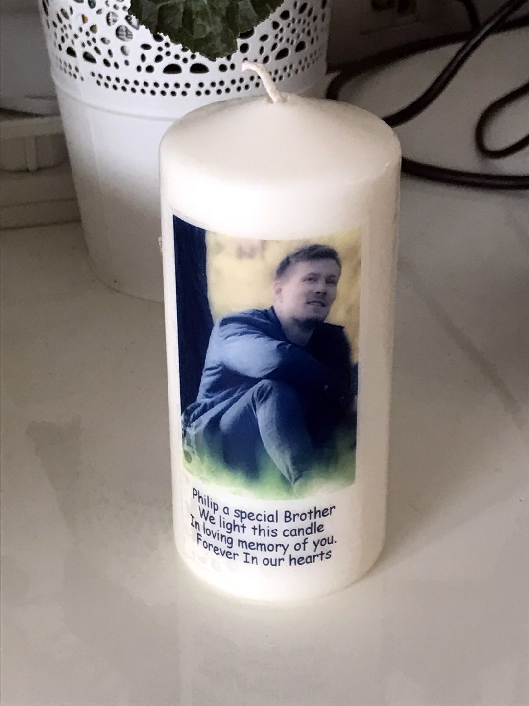 Personalised Memorial Candle With Photo and Message to Light in Memory