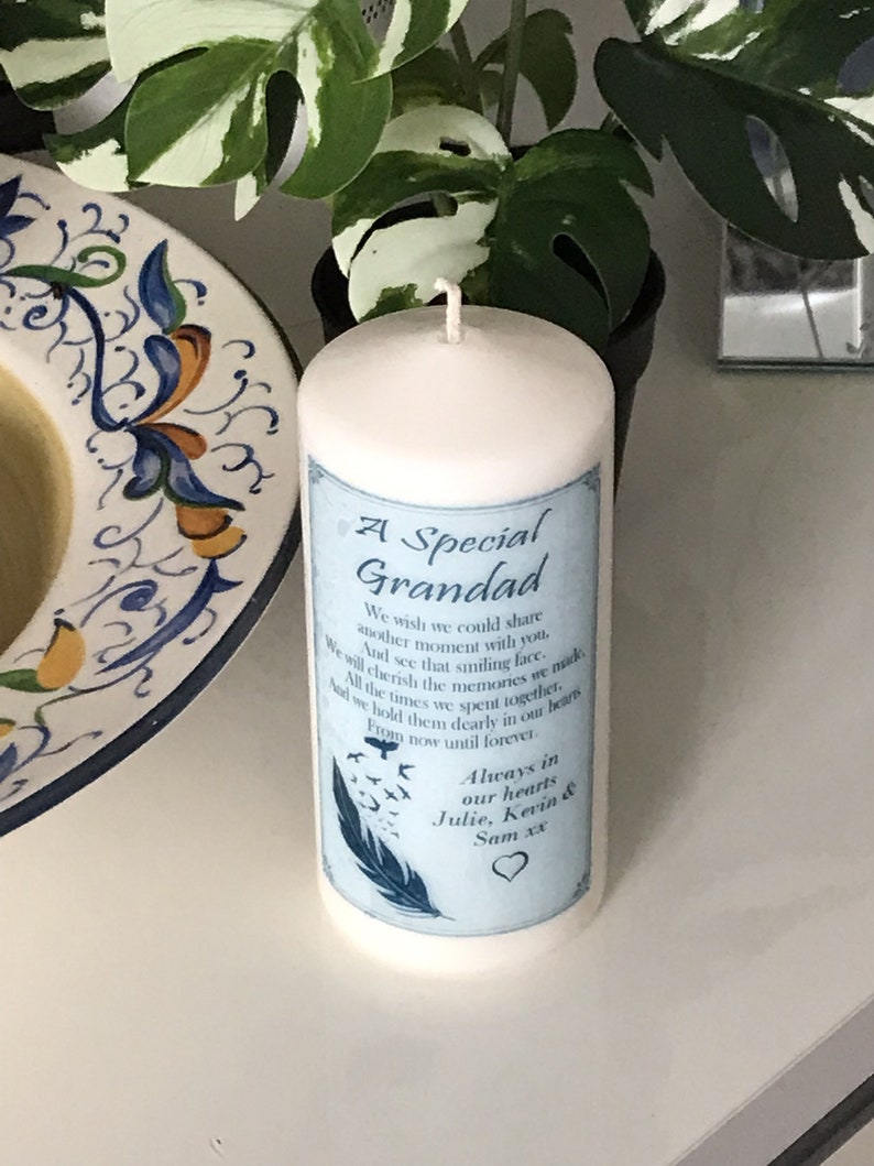 Grandad Personalised in Loving Memory Pillar Candle Hand Made by
