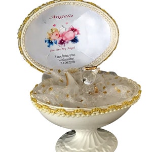 Christening personalised gift for baby girl glass guardian angel keepsake hand made egg