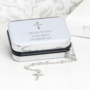 Personalized Baptism Rosary Gift Set: Trinket Box, Catholic Keepsake
