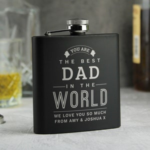 Best Dad in The World Black Hip Flask Personalised gift Father&#39;s Day or ANY Occasion