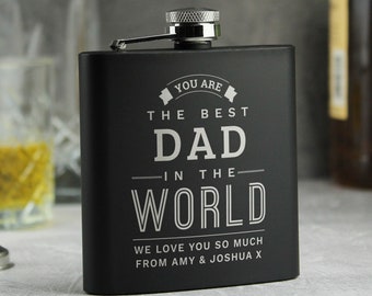 Best Dad in The World Black Hip Flask Personalised gift Father's Day or ANY Occasion