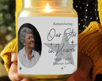 Personalised Memorial Glass Jar Candle with photo and message Scented with French vanilla