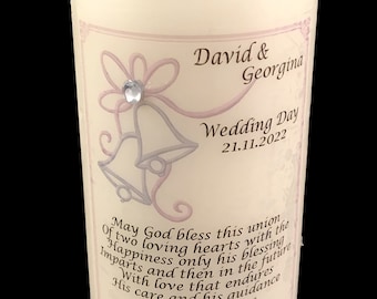Wedding Personalised gift candle card keepsake for Bride & Groom