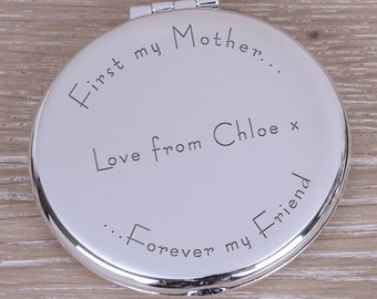 Miroir compact gravé argenté cadeau personnalisé First my Mother forever my friend