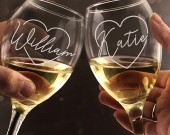 Ensemble-cadeau personnalisé de paire de verres à vin en forme de cœur pour toute occasion, anniversaire, Saint-Valentin, anniversaire ou autre