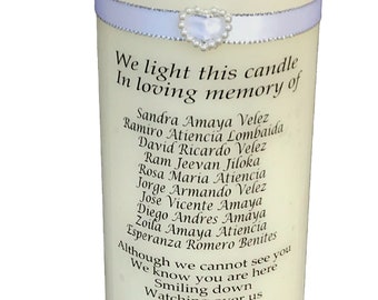Personalised Wedding Absence Candle a Large 8"inch 20 cm pillar candle with diamante crystal