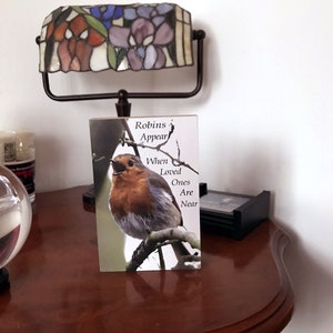 Robin&#39;s appear when loved ones are near Solid Beech Photo Block Photograph  by Tony Williams