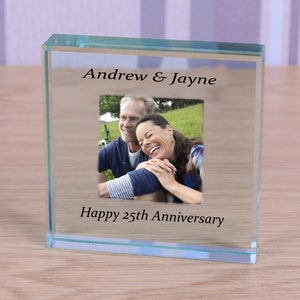 Wedding Anniversary Personalised gift Photo Glass Paperweight any year 25th 30th 40th 50th or other