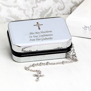 Confirmation or Communion Personalised Gift Rosary in Trinket Box commemorative Catholic Present for Girl or Boy