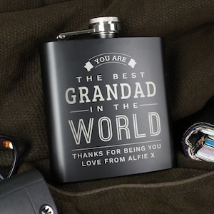 Best Dad in The World Black Hip Flask Personalised gift Father's Day or ANY Occasion image 4