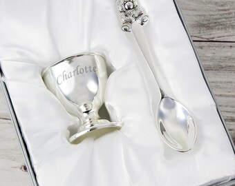 Personalised gift for child Silver Egg Cup & Spoon great for Any Occasion, New baby , Easter, Christening, Naming Day or other occasion
