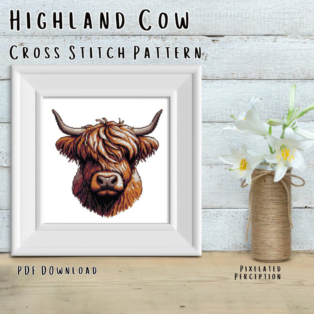 Scottish Highland Cow Face | Cross Stitch Pattern | PDF Pattern ...