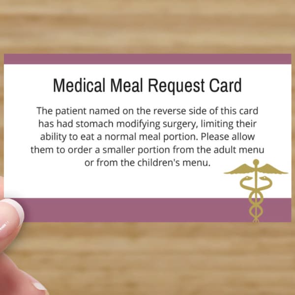 Bariatric Weight Loss Surgery Fill In Meal Request card