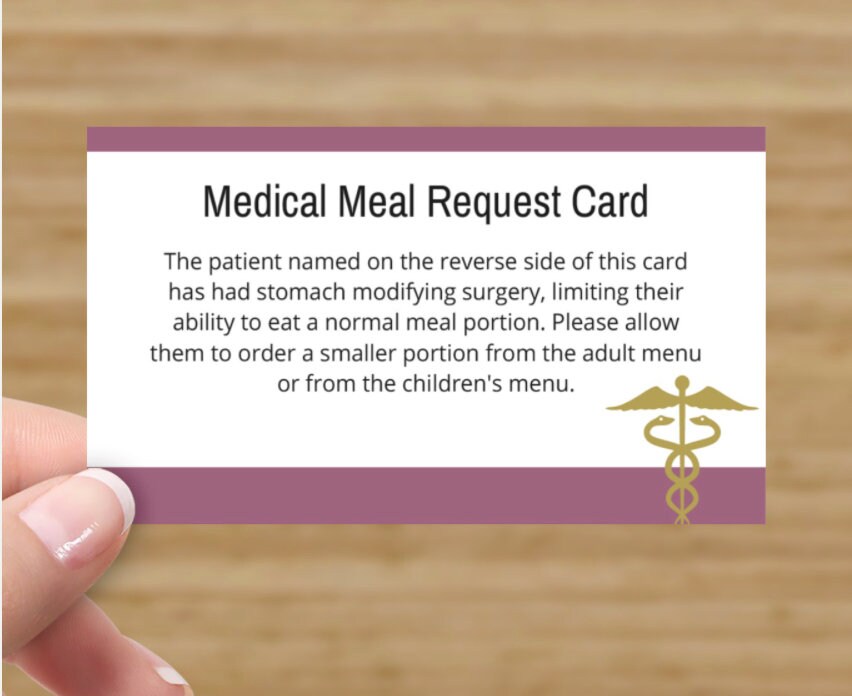 Bariatric Weight Loss Surgery Fill in Meal Request Card - Etsy
