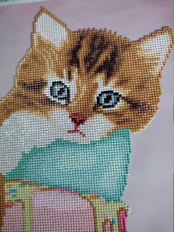 Finished Diamond Art. Cat in & Cupcakes 