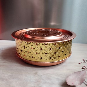 Stove Warmer Keep Warm Round Vintage 1980 Geometric Design Copper Brass Freshly Polished